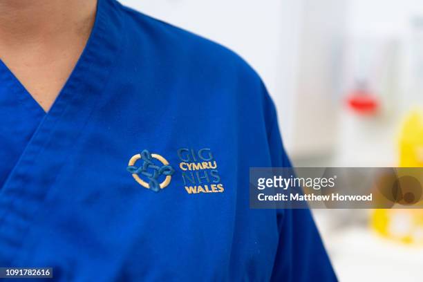 Close-up of the uniform of a NHS Wales nurse on December 5, 2018 in Cardiff, United Kingdom.