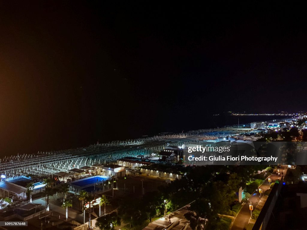 View of the beach and sea in Riccione, Italy