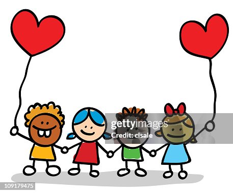 Valentine's day happy kids lovers holding hands cartoon illustration Valentine's day happy kids lovers holding hands cartoon illustration