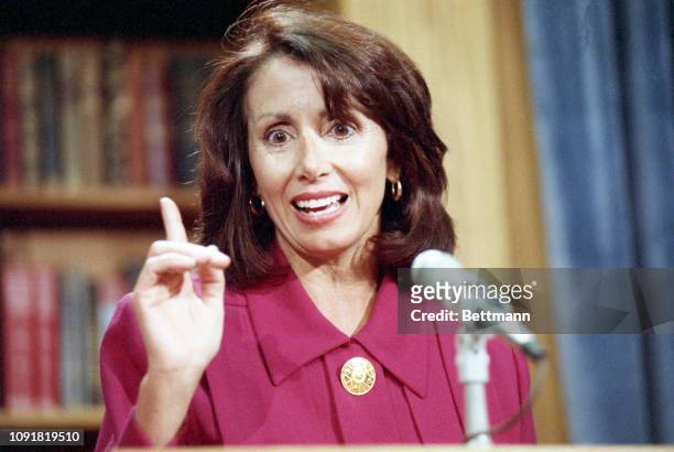 Representative Nancy Pelosi, D-California, speaks during a news conference after the House of Representatives voted to overrride the presidential...