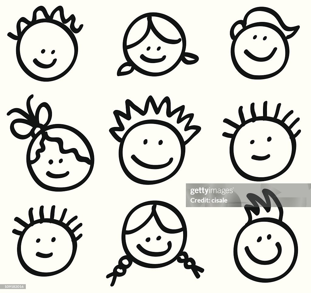 Lineart children head cartoons