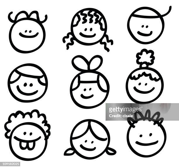 ilustrações, clipart, desenhos animados e ícones de cabeça lineart crianças desenhos animados - smiley faces