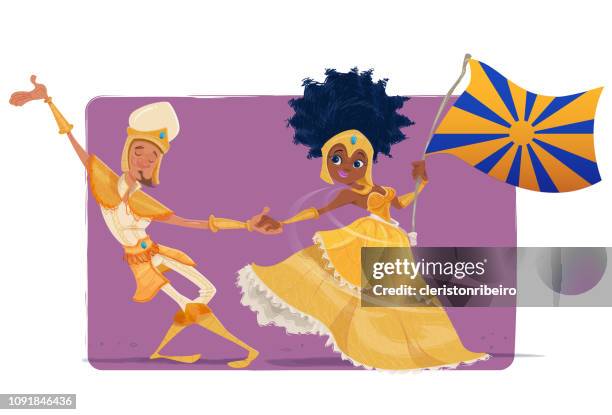 ilustraciones, imágenes clip art, dibujos animados e iconos de stock de carnaval (mestre-sala y porta bandeira) - samba