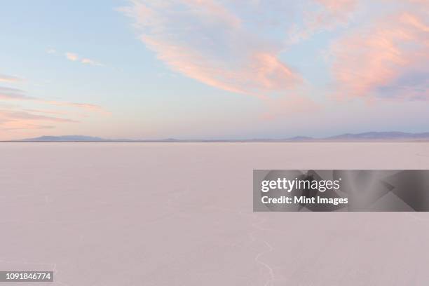 salt flats at dawn under a cloudy sky - horizon over land fotografías e imágenes de stock