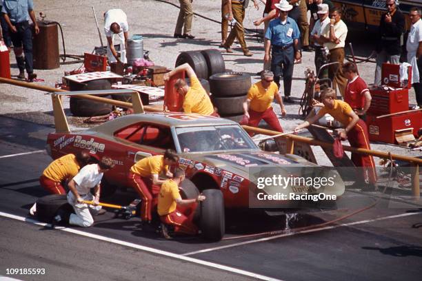 Bobby Allison pits his Mario Rossi Dodge Charger Daytona during a NASCAR Cup race at Darlington Raceway. Allison finished 20th in the 1970 Rebel 400,...