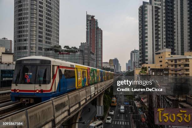 View of Bangkok from the Thonglor BTS train station on January 31, 2019 in Bangkok, Thailand. The Thai Government has ordered schools in Bangkok and...