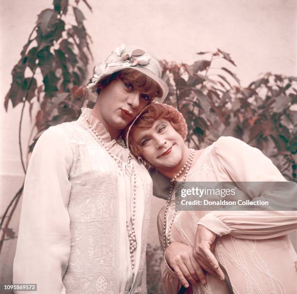 Actors Tony Curtis and Jack Lemmon on the set of the film "Some Like it Hot" in Los Angeles, California.