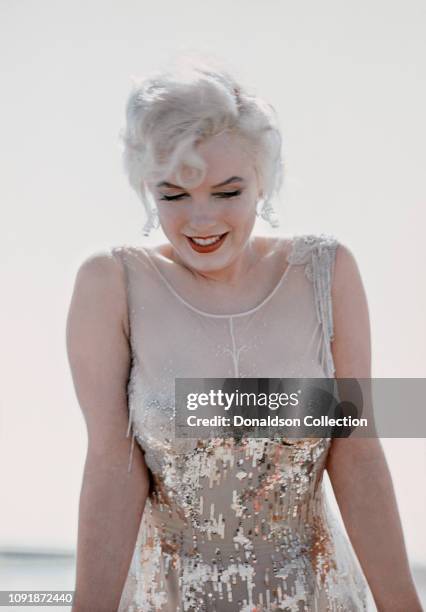 Actress Marilyn Monroe on the set of the film "Some Like it Hot" on Coronado Beach in Coronado, California.