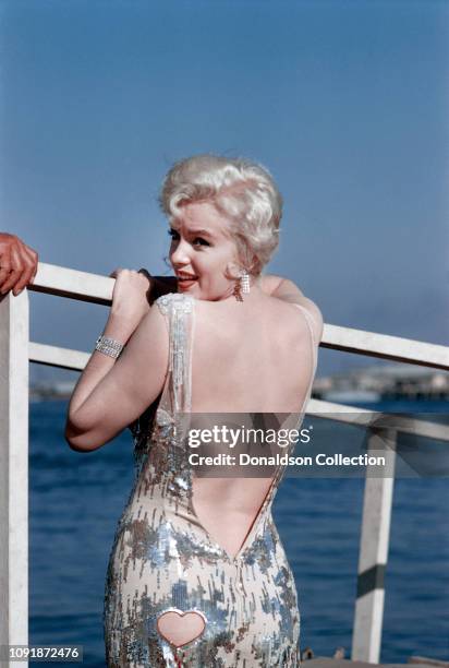 Actress Marilyn Monroe on the set of the film "Some Like it Hot" on Coronado Beach in Coronado, California.