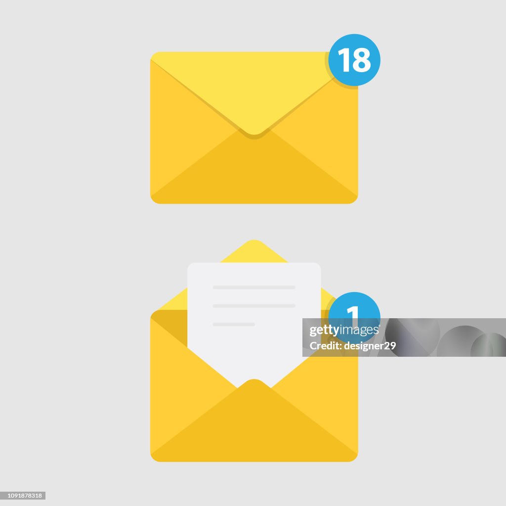 Message Notification Isolated on White Background and Mail Icon.