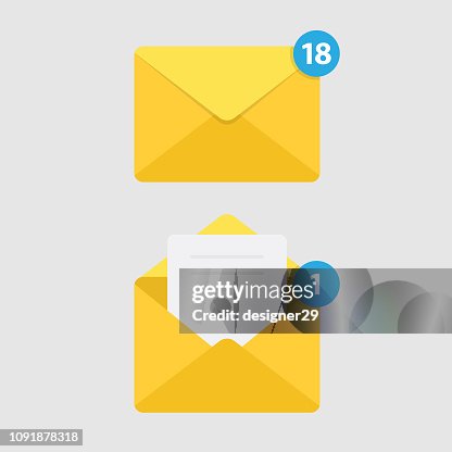 Message Notification Isolated on White Background and Mail Icon. Message Notification Isolated on White Background and Mail Icon.