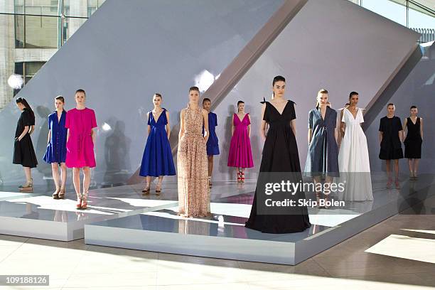 Models pose at the Derek Lam + Ebay Fall 2011 presentation during Mercedes-Benz Fashion Week at Alice Tully Hall, Lincoln Center on February 16, 2011...