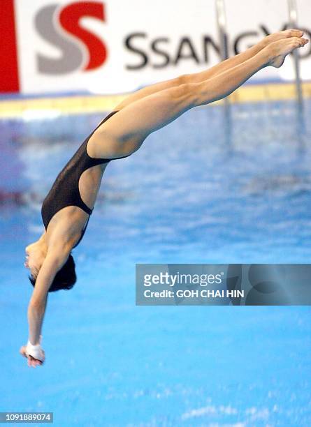 China's Olympic silver medallist Li Na performs her dive during the women's 10m platform diving final at the 14th Asian Games in Busan 12 October...