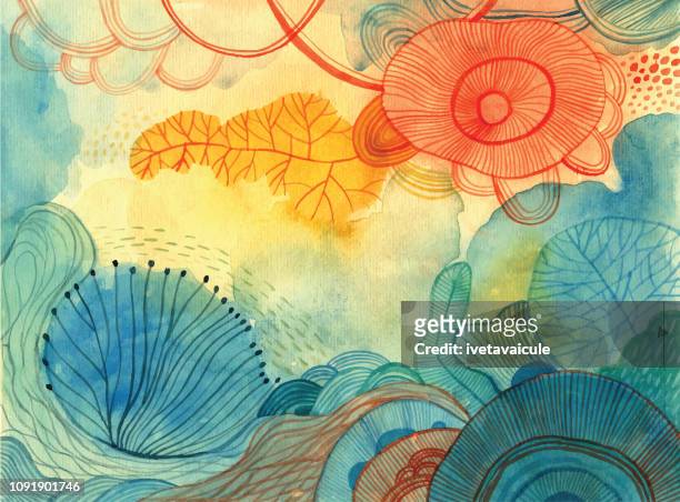 watercolour doodle background - nature stock illustrations