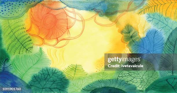 illustrations, cliparts, dessins animés et icônes de fond de doodle aquarelle - arbre coeur
