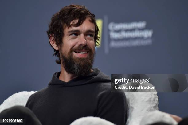 Twitter CEO Jack Dorsey speaks during a press event at CES 2019 at the Aria Resort & Casino on January 9, 2019 in Las Vegas, Nevada. CES, the world's...