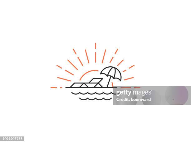 illustrazioni stock, clip art, cartoni animati e icone di tendenza di sfondo spiaggia contorno - ombrellino