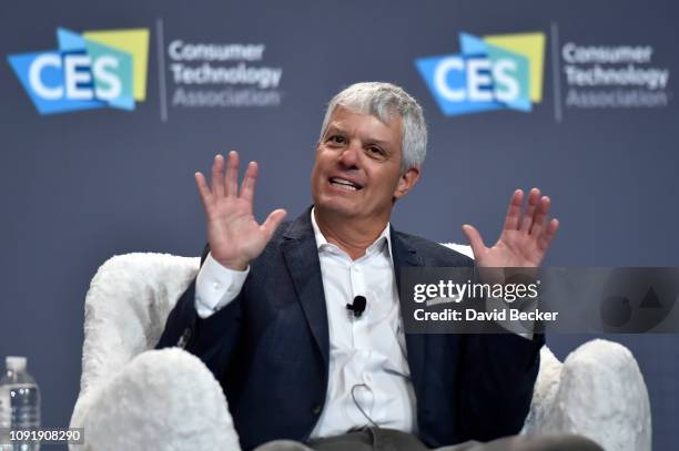 Turner President David Levy speaks during a press event at CES 2019 at the Aria Resort & Casino on January 9, 2019 in Las Vegas, Nevada. CES, the...