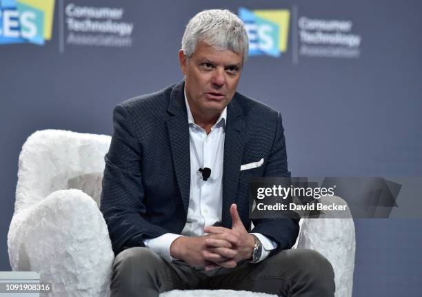 Turner President David Levy speaks during a press event at CES 2019 at the Aria Resort & Casino on January 9, 2019 in Las Vegas, Nevada. CES, the...