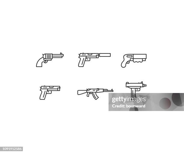 umriss waffe waffe icons - pistolenschießen stock-grafiken, -clipart, -cartoons und -symbole