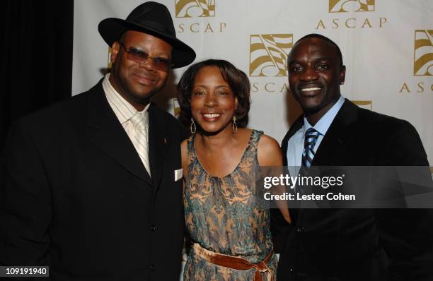 Jimmy Jam, Jeanie Weems of ASCAP and Akon during ASCAP's Rhythm & Soul Awards at Millennium Biltmore Hotel in Los Angeles, California, United States.
