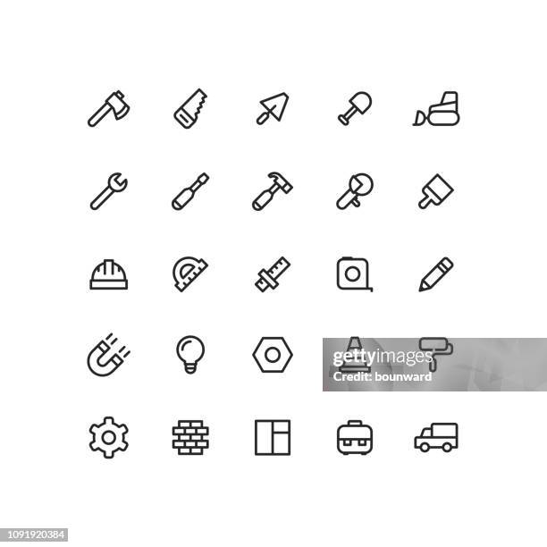 stockillustraties, clipart, cartoons en iconen met overzicht werk pictogrammen - behangkwast