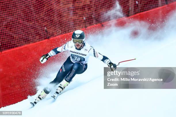 Jared Goldberg of USA in action during the Audi FIS Alpine Ski World Cup Men's Downhill Training on January 31, 2019 in Garmisch Partenkirchen,...
