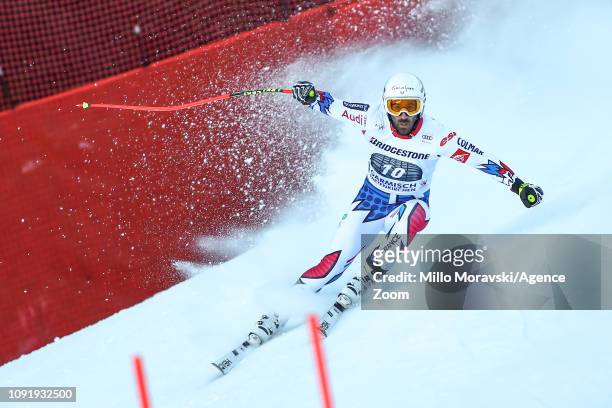 Adrien Theaux of France in action during the Audi FIS Alpine Ski World Cup Men's Downhill Training on January 31, 2019 in Garmisch Partenkirchen,...
