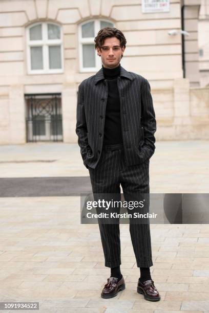 Actor Jack Brett Anderson wears all Charlie Casely Hayford for Topman during London Fashion Week Men's January 2019 on January 07, 2019 in London,...