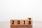 2018 to 2019 on wooden cubes with copy space