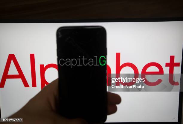The logo of CapitalG is seen on a screen. In the background there is the logo of Alphabet. Alphabet is the mother company of Google. It has a revenue...