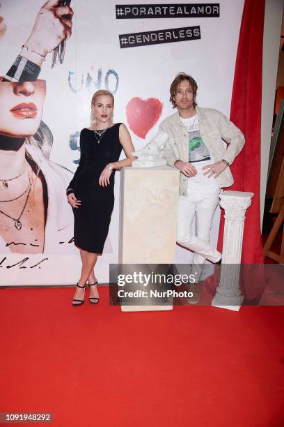 Ana Fernandez and Adrian Roma attends the 'Uno de 50' 'Por arte al amor' campaign photocall at Uno de 50 shop in Madrid, Spain on Jan 31, 2019