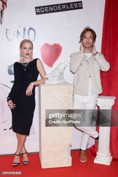 Ana Fernandez and Adrian Roma attends the 'Uno de 50' 'Por arte al amor' campaign photocall at Uno de 50 shop in Madrid, Spain on Jan 31, 2019