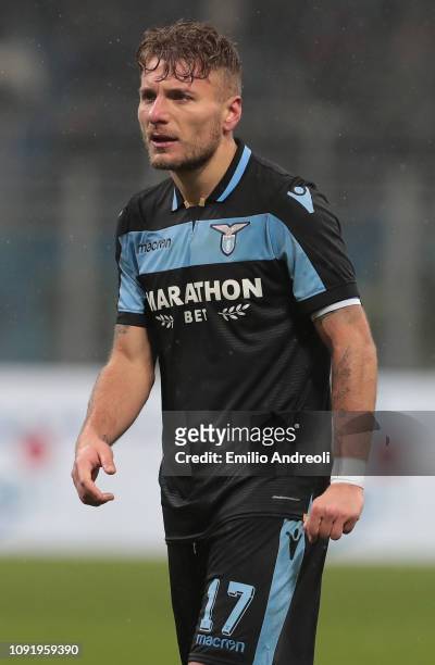 Ciro Immobile of SS Lazio looks on during the Coppa Italia match between FC Internazionale and SS Lazio at Stadio Giuseppe Meazza on January 31, 2019...