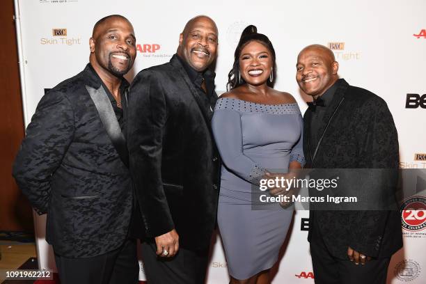 Carvin Winans, Marvin Winans, Deborah Joy Winans and Marvin Winans pose backstage at the 2019 Super Bowl Gospel Celebration at Atlanta Symphony Hall...