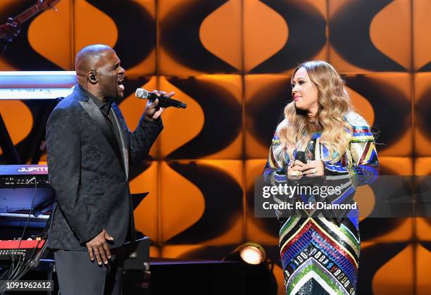 Carvin Winans and Tamia perform onstage at the 2019 Super Bowl Gospel Celebration at Atlanta Symphony Hall on January 31, 2019 in Atlanta, Georgia.