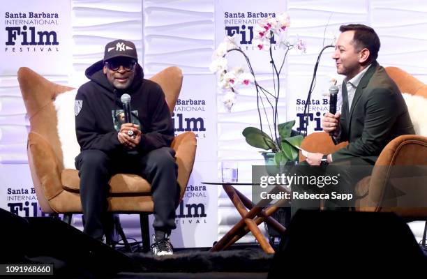 Spike Lee and moderator Scott Feinberg speak onstage during the Outstanding Directors Award during the 34th Santa Barbara International Film Festival...