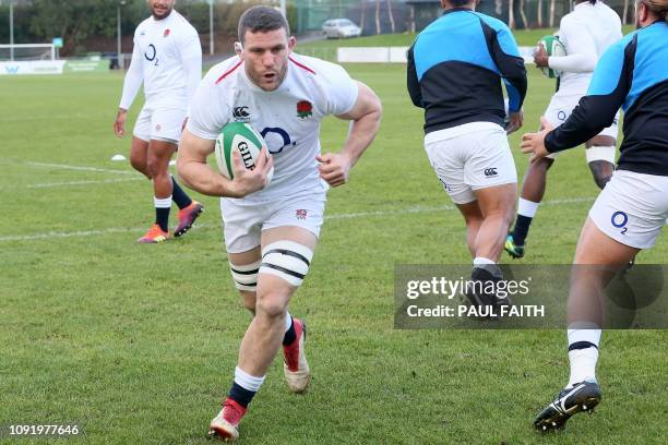 England's flanker Mark Wilson takes part in the England captain's run training session at University College Dublin on February 1 on the eve of their...