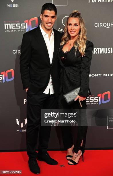 Luis Suarez and Sofia Balbi during the presentation at the Camp Nou of the Cirque du Soleil show inspired by Leo Messi, Messi10 by Cirque du Soleil,...