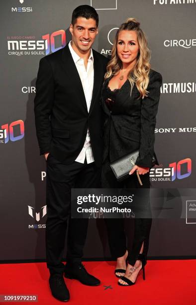 Luis Suarez and Sofia Balbi during the presentation at the Camp Nou of the Cirque du Soleil show inspired by Leo Messi, Messi10 by Cirque du Soleil,...