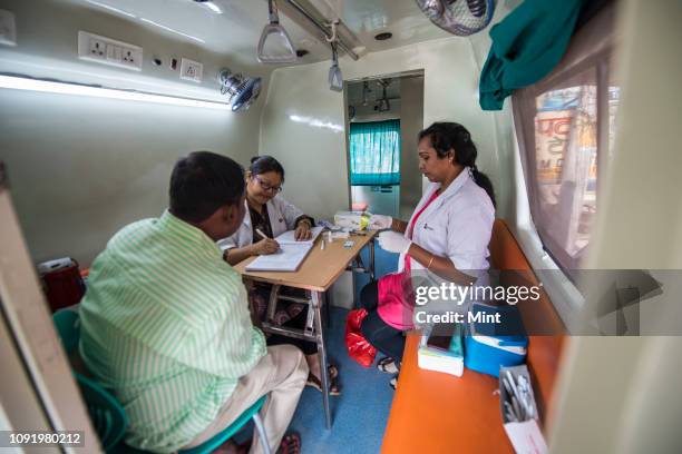 Blood testing for aids in Faridabad by Mobile van of AHF Clinic on October 23, 2018 in Faridabad, India.