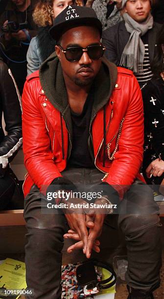 Rapper Kanye West attends the Jeremy Scott Fall 2011 fashion show during Mercedes-Benz Fashion Week at Milk Studios on February 16, 2011 in New York...