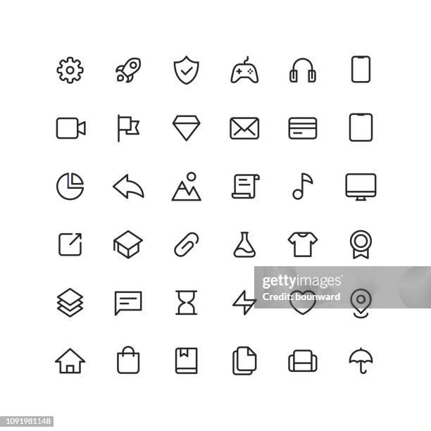 collection user interface outline icons - rockets v thunder stock illustrations