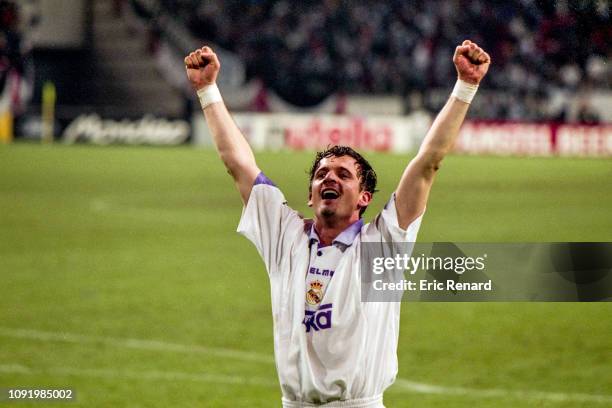 Pedrag Mijatovic celebrates the victory during the Champions League match between Juventus Turin and Real Madrid on May 20, 1998 in Amsterdam,...