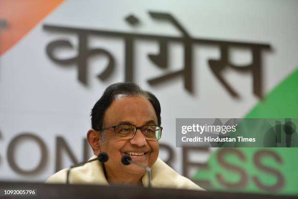 Former Finance Minister and Congress leader P Chidambram during a press conference after Interim Budget-2019 in Parliament by Finance Minister Piyush...