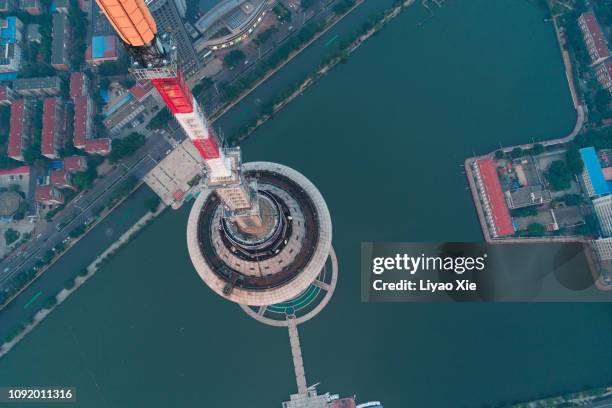 aerial view of tianjin radio and television tower - アナログ ストックフォトと画像