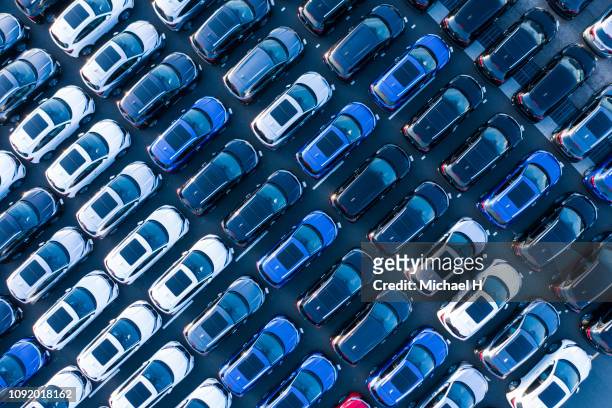 aerial shots of many cars before sale. - parked cars bildbanksfoton och bilder
