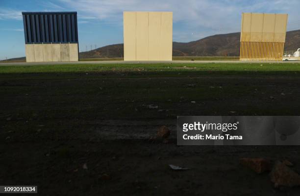 President Trump's border wall prototypes are displayed on the U.S. Side of the U.S.-Mexico border on January 9, 2019 as seen from Tijuana, Mexico....