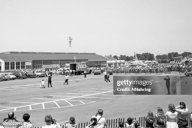 bell rocket belt (jet pack) demo at wright-patterson air force base 1965 - dayton ohio stock pictures, royalty-free photos & images