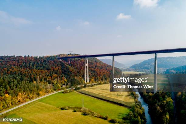 bridge over a valley with river - baden württemberg stock-fotos und bilder